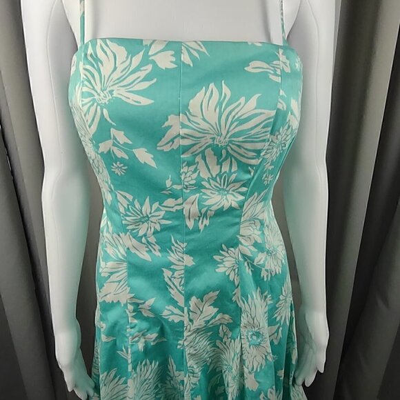 Nine West Sleeveless Fit and Flare Aqua Flower Dress Size 4 - Picture 2 of 10